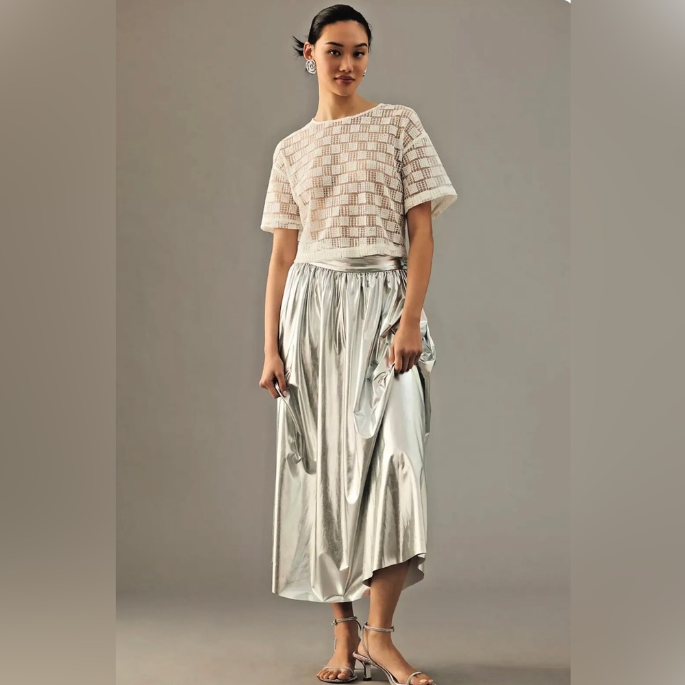 Anthropologie Sunday in Brooklyn Metallic Silver Skirt